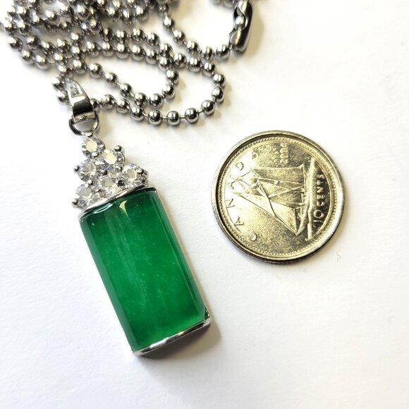 Jade Pendant With Crystal Inlay on stainless steel ball chain - Picture 4 of 16
